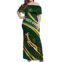 South Africa Rugby Personalized Bokke Off Shoulder Maxi Dress Springboks - Stronger Together - Wonder Print Shop