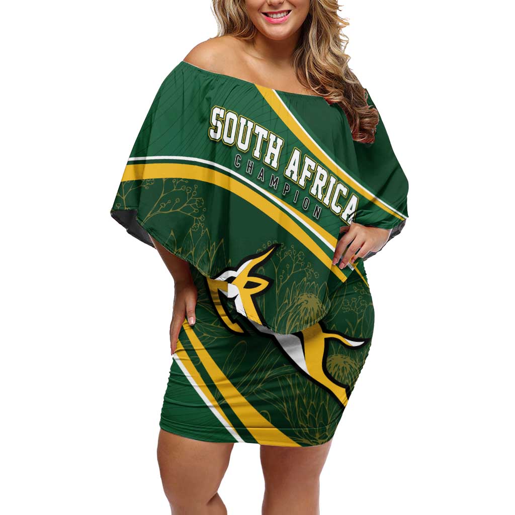 South Africa Rugby Personalized Bokke Off Shoulder Short Dress Springboks - Stronger Together - Wonder Print Shop