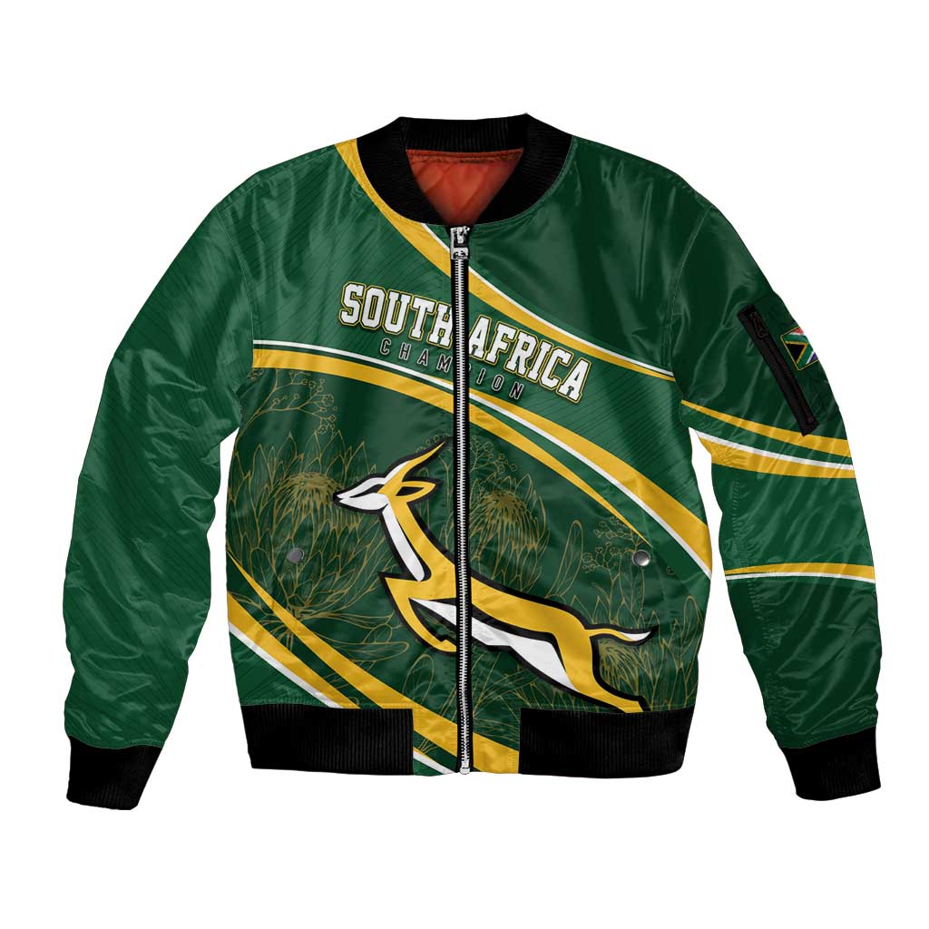 South Africa Rugby Personalized Bokke Sleeve Zip Bomber Jacket Springboks - Stronger Together - Wonder Print Shop
