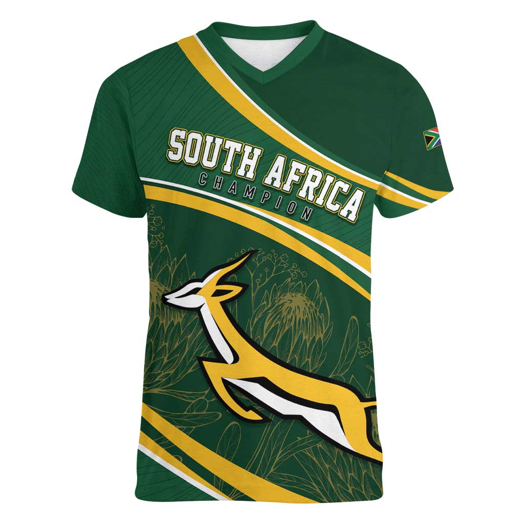 South Africa Rugby Personalized Bokke Women V-Neck T-Shirt Springboks - Stronger Together - Wonder Print Shop
