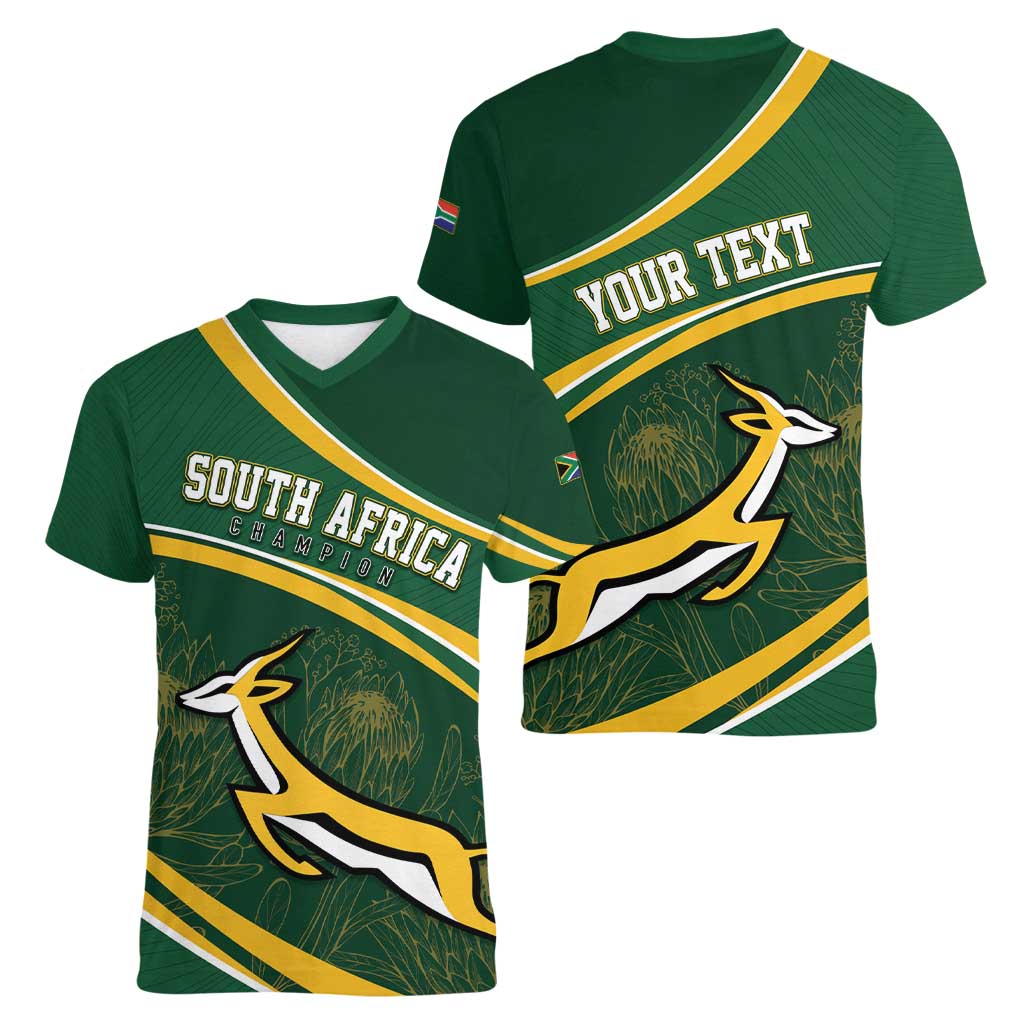 South Africa Rugby Personalized Bokke Women V-Neck T-Shirt Springboks - Stronger Together - Wonder Print Shop