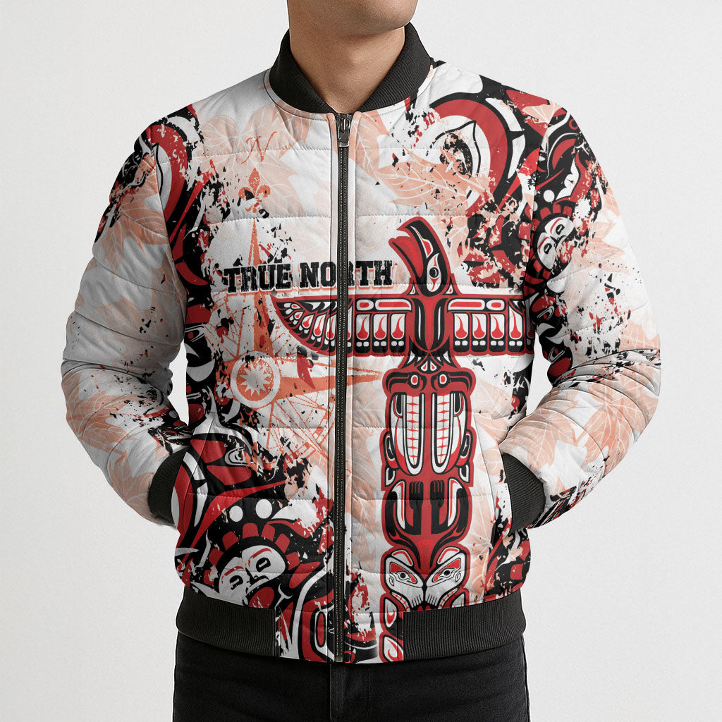 Canada Indigenous Haida Art Personalized Bomber Puffer Jacket True North