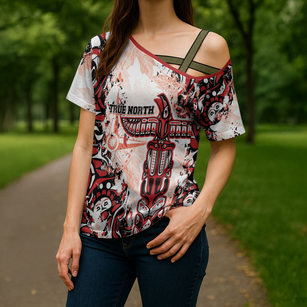Canada Indigenous Haida Art Personalized Cross Shoulder Shirt True North
