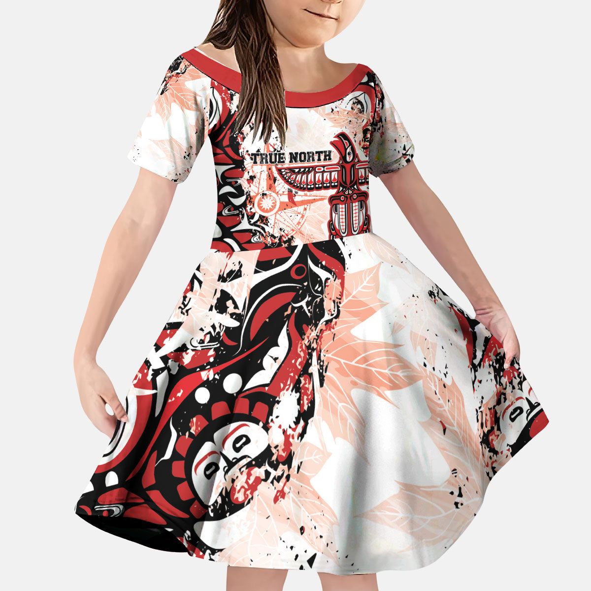 Canada Indigenous Haida Art Personalized Kid Short Sleeve Dress True North