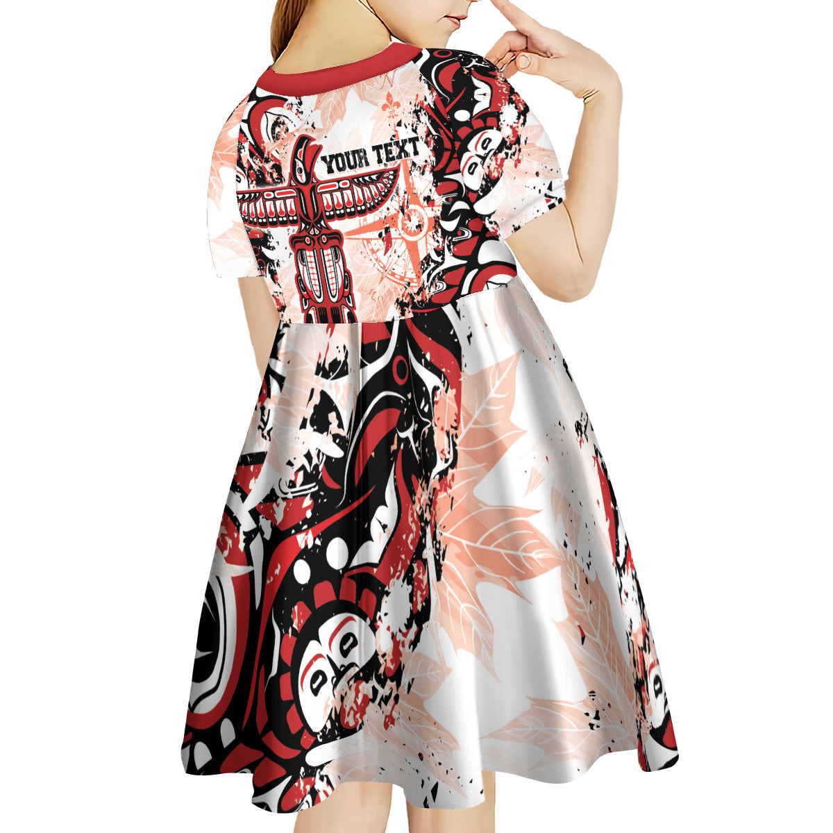 Canada Indigenous Haida Art Personalized Kid Short Sleeve Dress True North