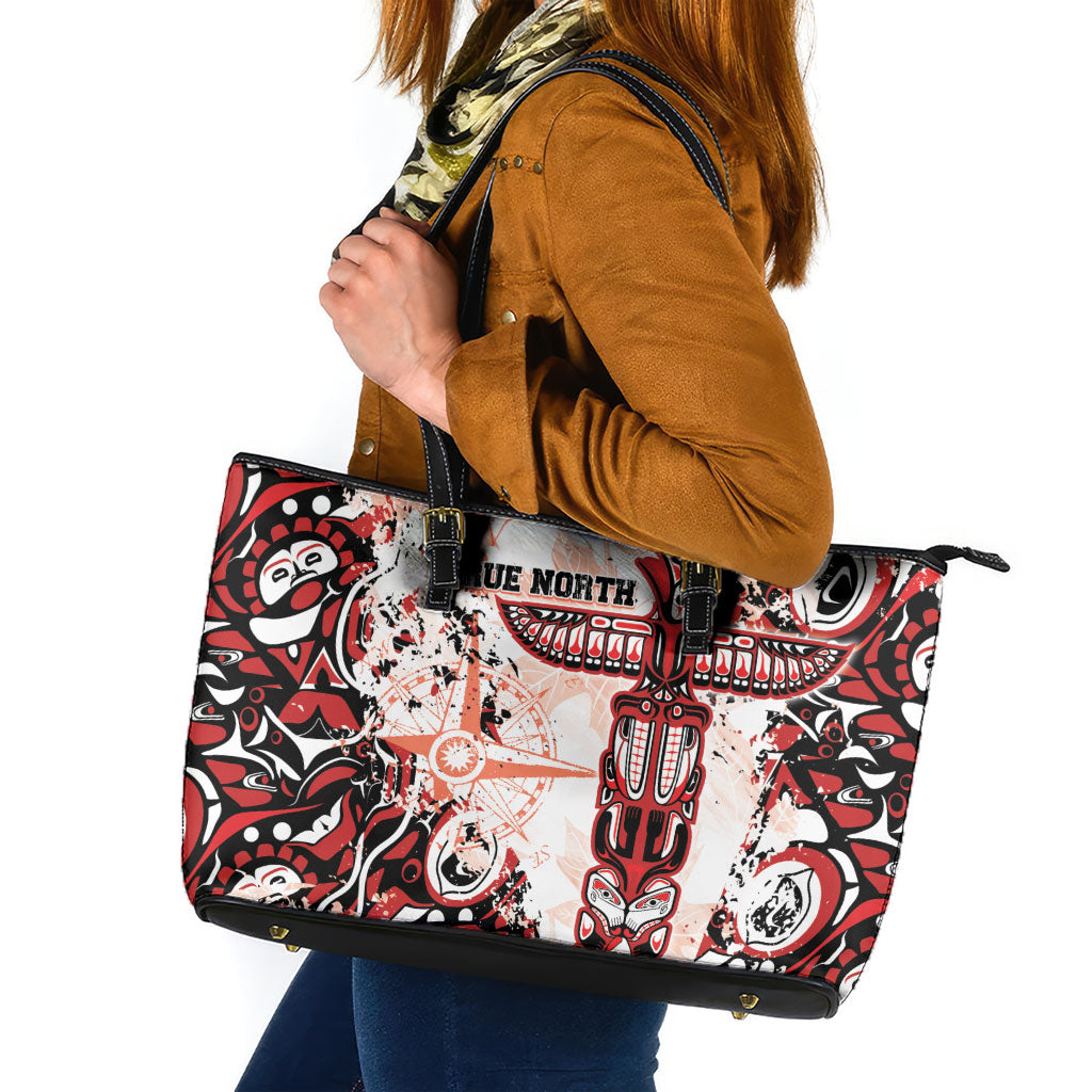 Canada Indigenous Haida Art Leather Tote Bag True North