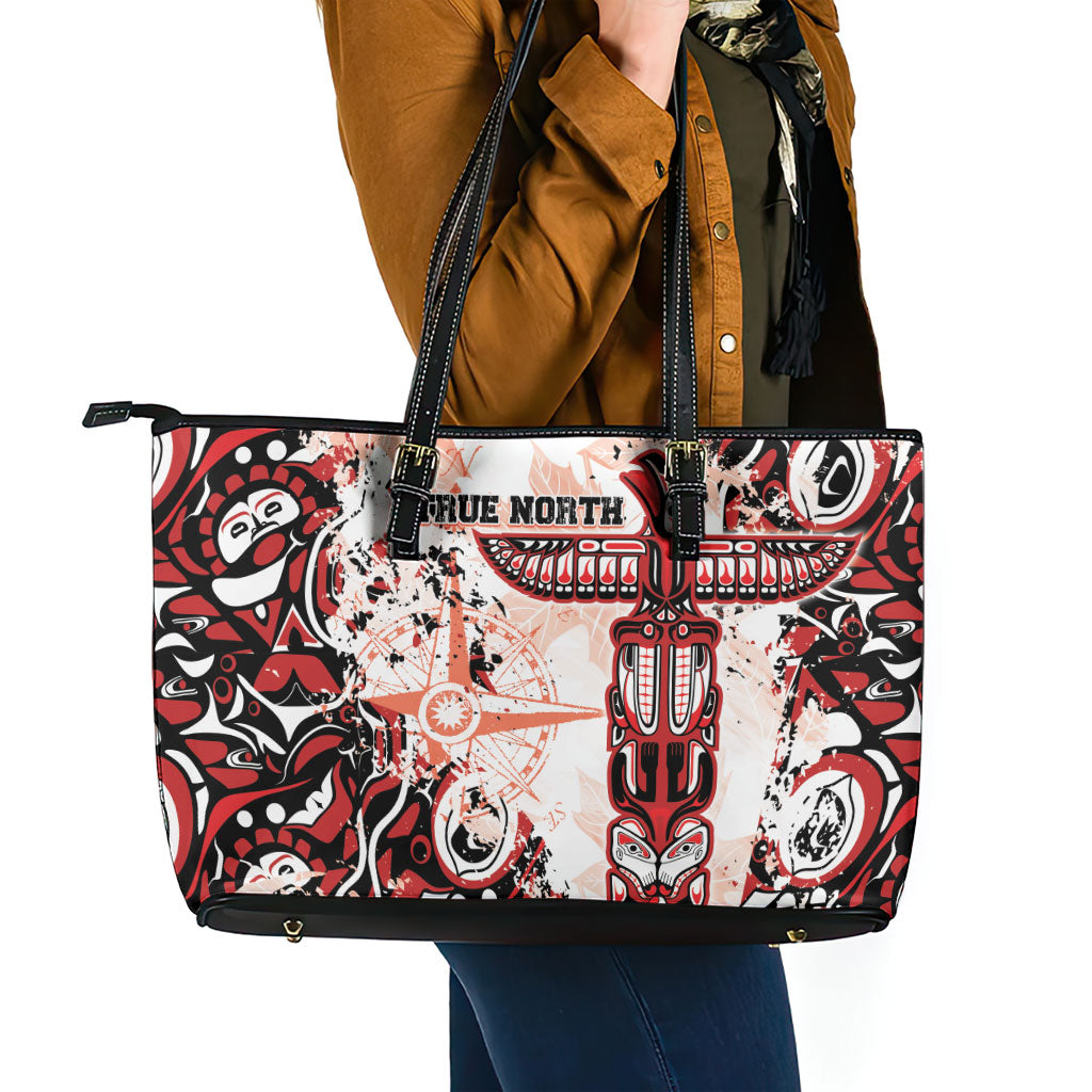 Canada Indigenous Haida Art Leather Tote Bag True North
