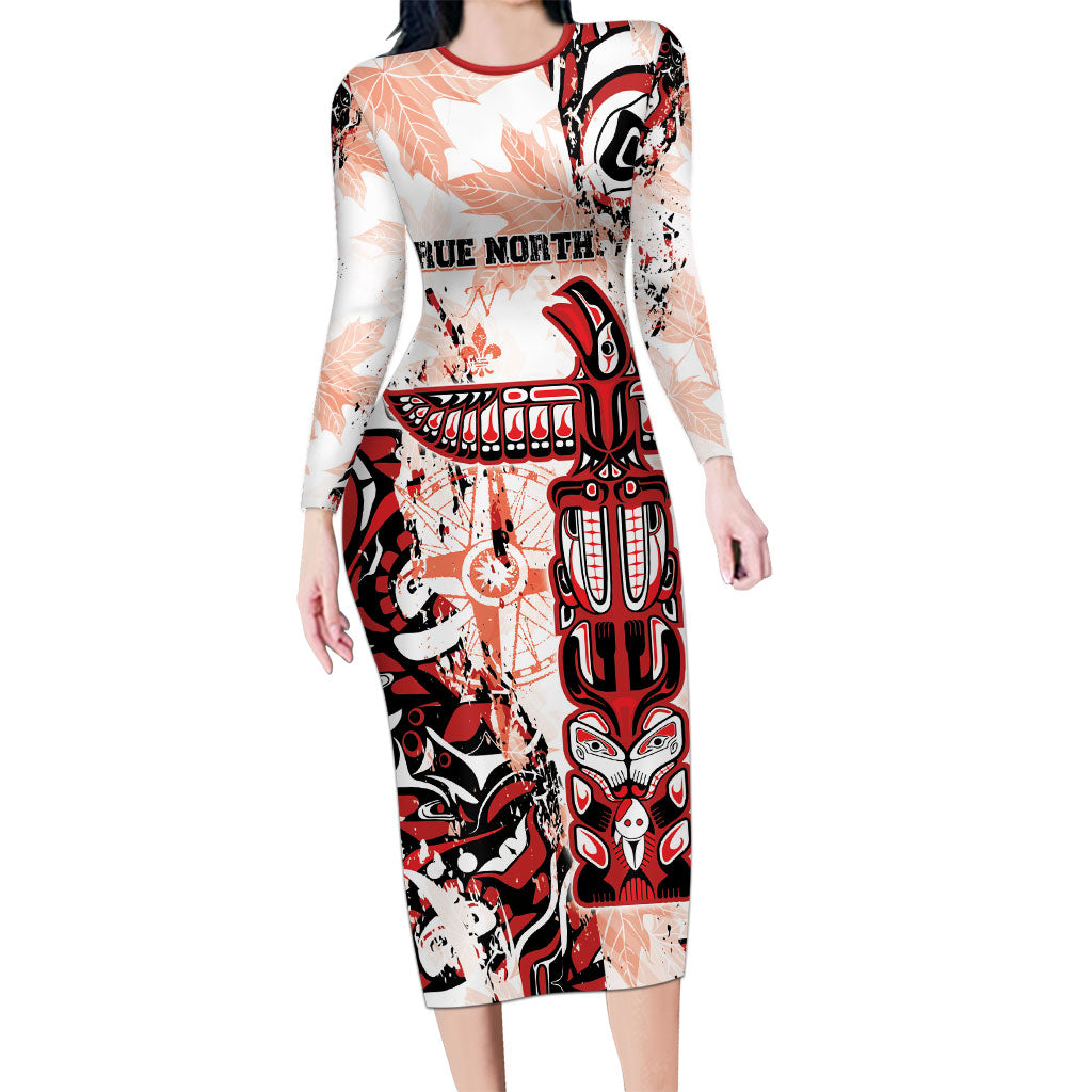 Canada Indigenous Haida Art Personalized Long Sleeve Bodycon Dress True North