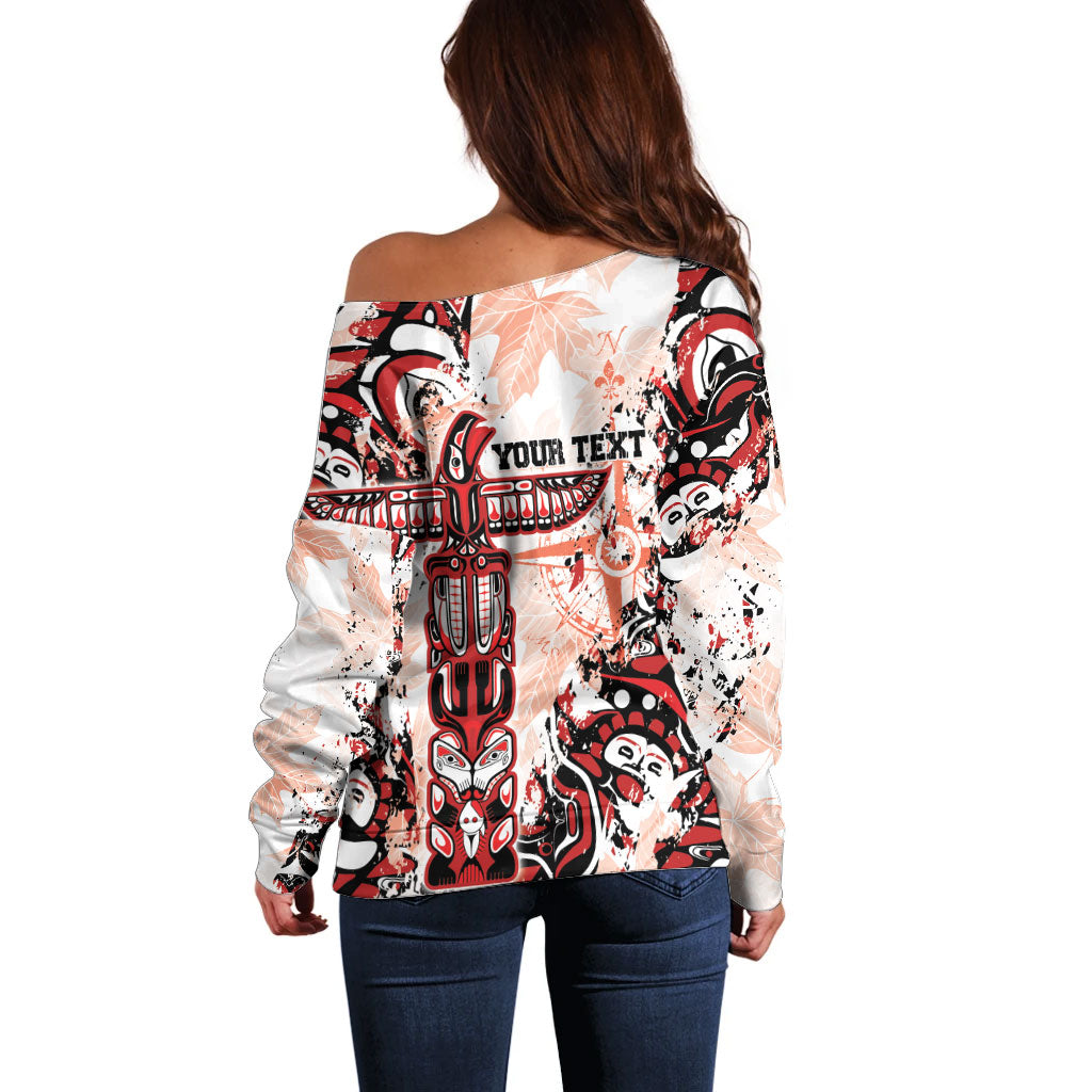 Canada Indigenous Haida Art Personalized Off Shoulder Sweater True North