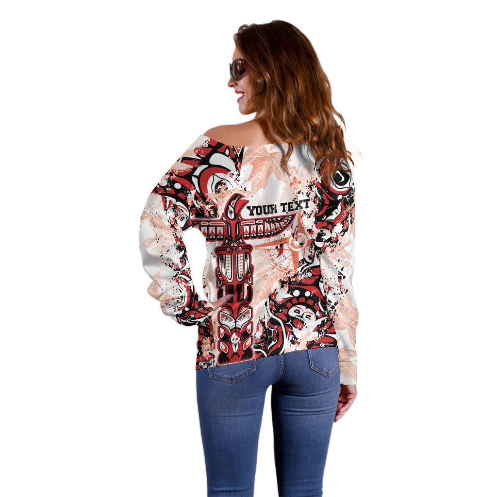Canada Indigenous Haida Art Personalized Off Shoulder Sweater True North