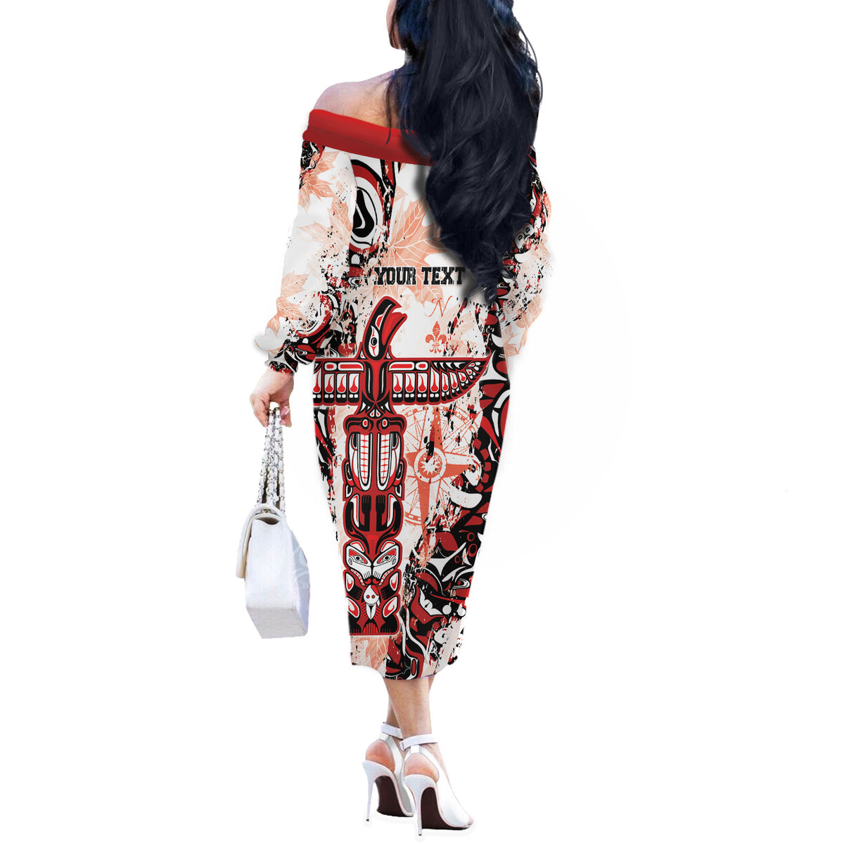 Canada Indigenous Haida Art Personalized Off The Shoulder Long Sleeve Dress True North