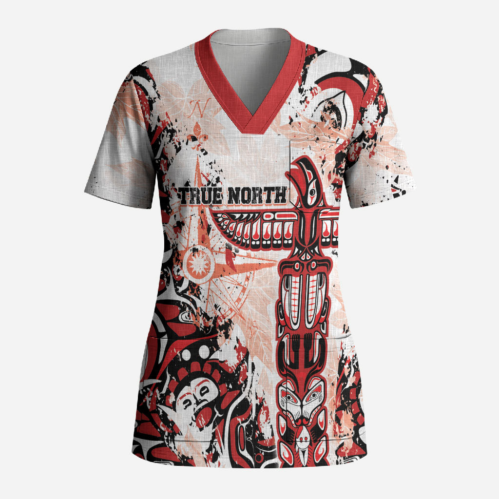 Canada Indigenous Haida Art Personalized Scrub Top True North