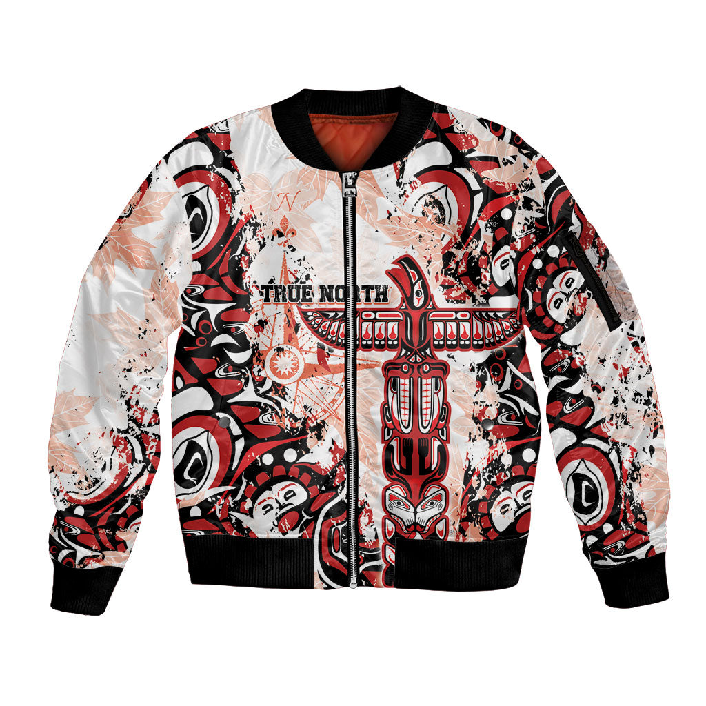 Canada Indigenous Haida Art Personalized Sleeve Zip Bomber Jacket True North