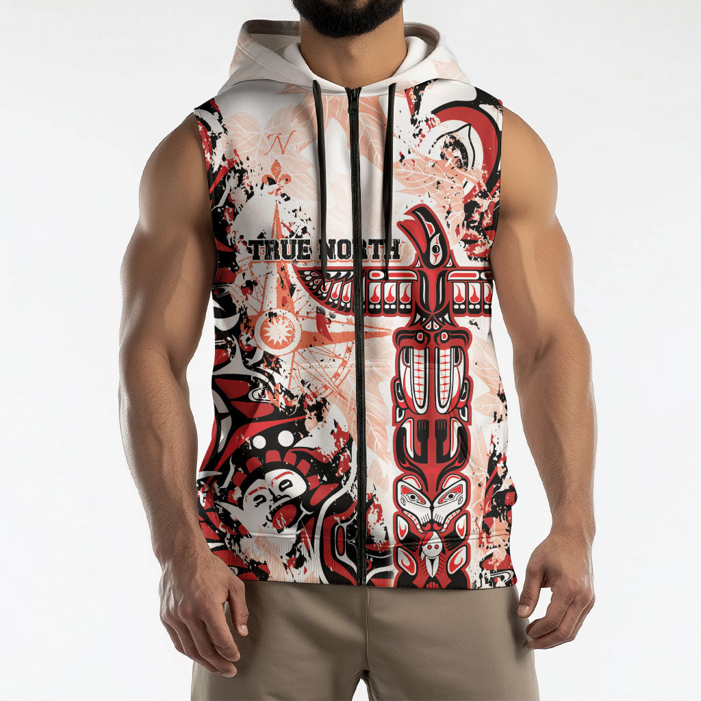 Canada Indigenous Haida Art Personalized Sleeveless Zip Hoodie True North