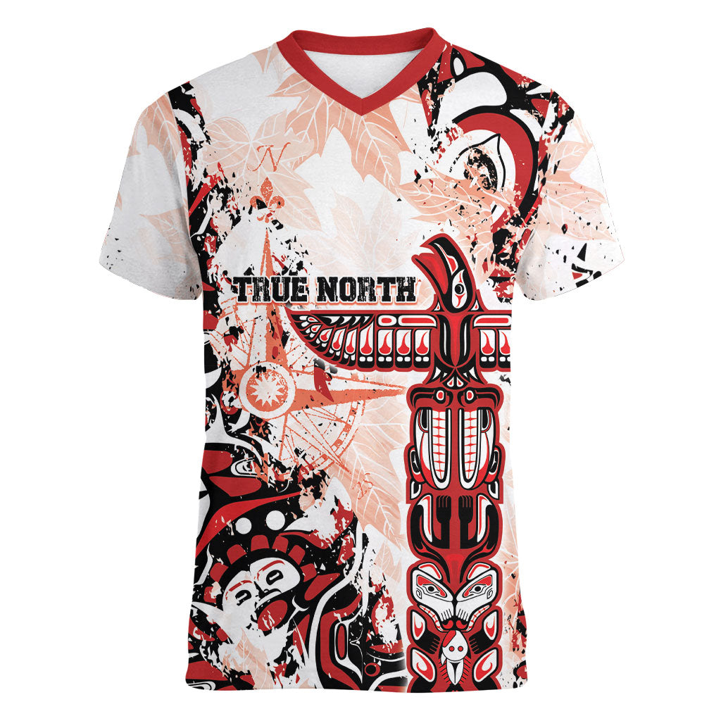 Canada Indigenous Haida Art Personalized Women V-Neck T-Shirt True North