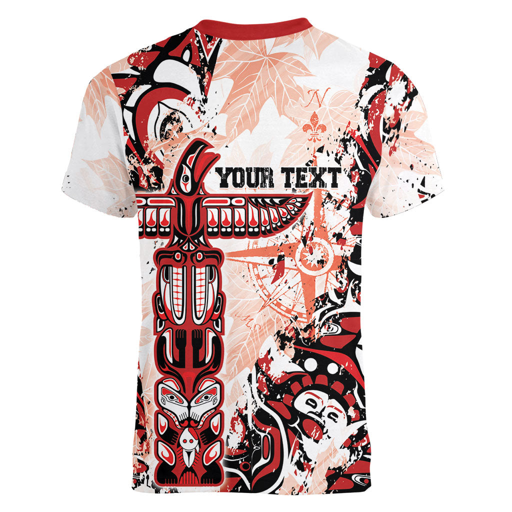Canada Indigenous Haida Art Personalized Women V-Neck T-Shirt True North