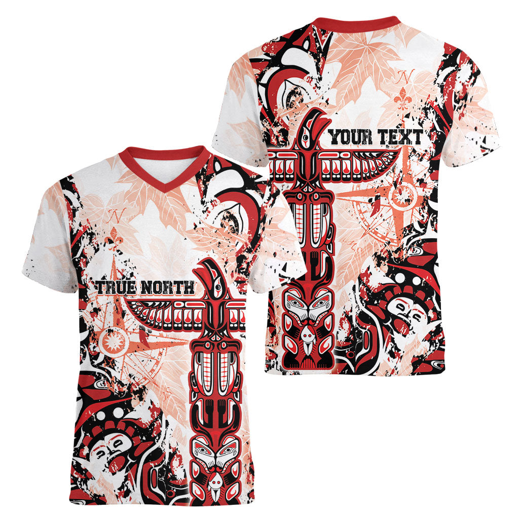Canada Indigenous Haida Art Personalized Women V-Neck T-Shirt True North