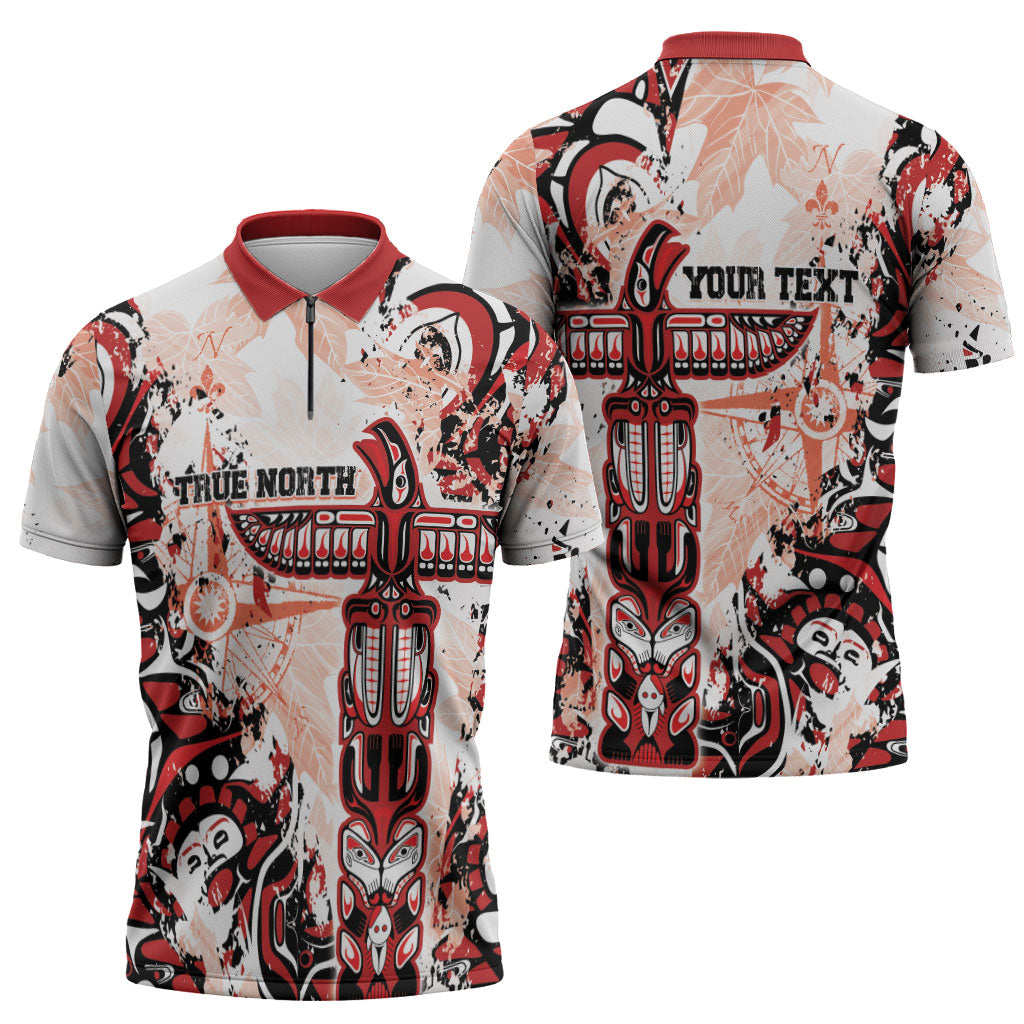 Canada Indigenous Haida Art Personalized Zipper Polo Shirt True North