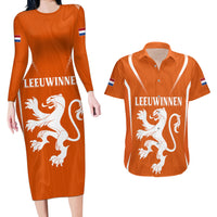 Personalised Netherlands Football Couples Matching Long Sleeve Bodycon Dress and Hawaiian Shirt Lionesses World Cup 2023 LT7 - Wonder Print Shop