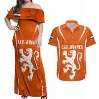 Personalised Netherlands Football Couples Matching Off Shoulder Maxi Dress and Hawaiian Shirt Lionesses World Cup 2023 LT7 - Wonder Print Shop