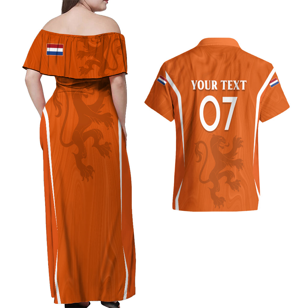 Personalised Netherlands Football Couples Matching Off Shoulder Maxi Dress and Hawaiian Shirt Lionesses World Cup 2023 LT7 - Wonder Print Shop