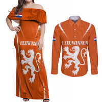 Personalised Netherlands Football Couples Matching Off Shoulder Maxi Dress and Long Sleeve Button Shirts Lionesses World Cup 2023 LT7 - Wonder Print Shop