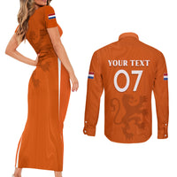 Personalised Netherlands Football Couples Matching Short Sleeve Bodycon Dress and Long Sleeve Button Shirts Lionesses World Cup 2023 LT7 - Wonder Print Shop