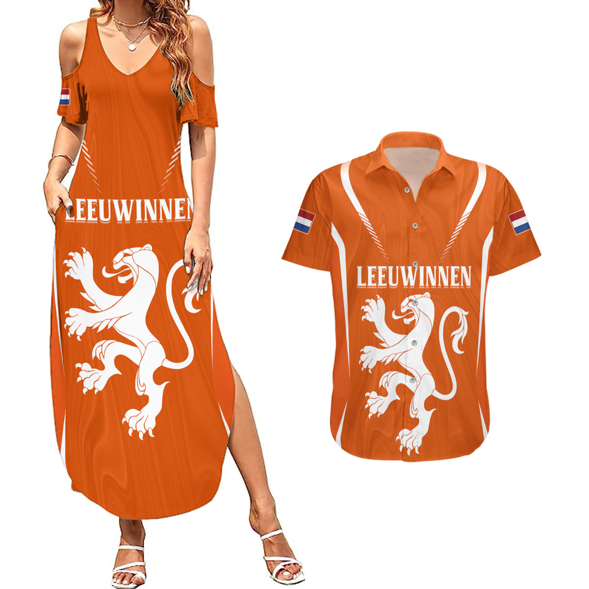 Personalised Netherlands Football Couples Matching Summer Maxi Dress and Hawaiian Shirt Lionesses World Cup 2023 LT7 - Wonder Print Shop