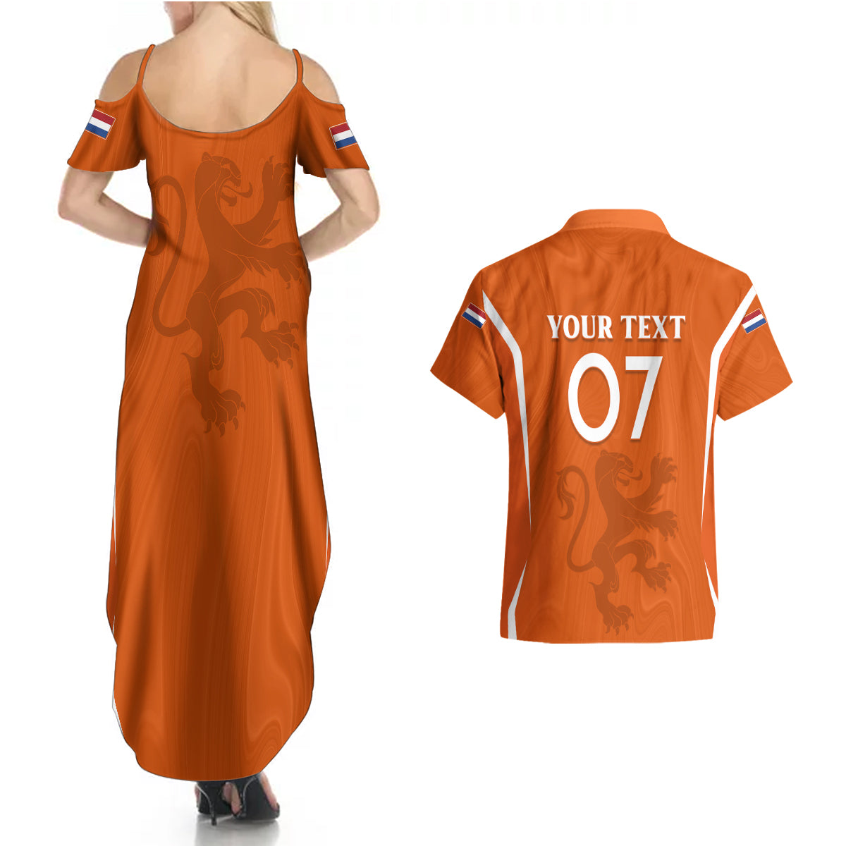 Personalised Netherlands Football Couples Matching Summer Maxi Dress and Hawaiian Shirt Lionesses World Cup 2023 LT7 - Wonder Print Shop