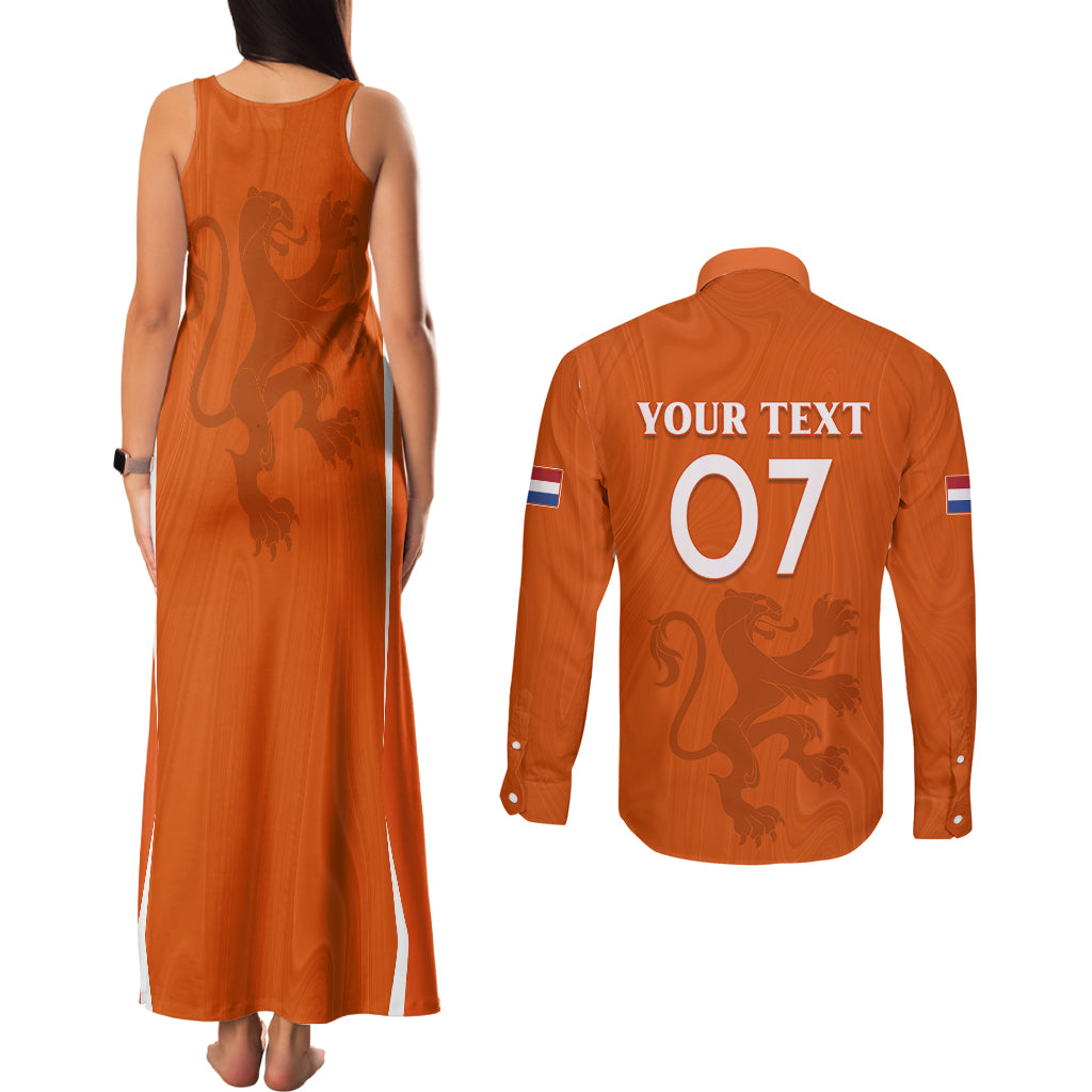 Personalised Netherlands Football Couples Matching Tank Maxi Dress and Long Sleeve Button Shirts Lionesses World Cup 2023 LT7 - Wonder Print Shop