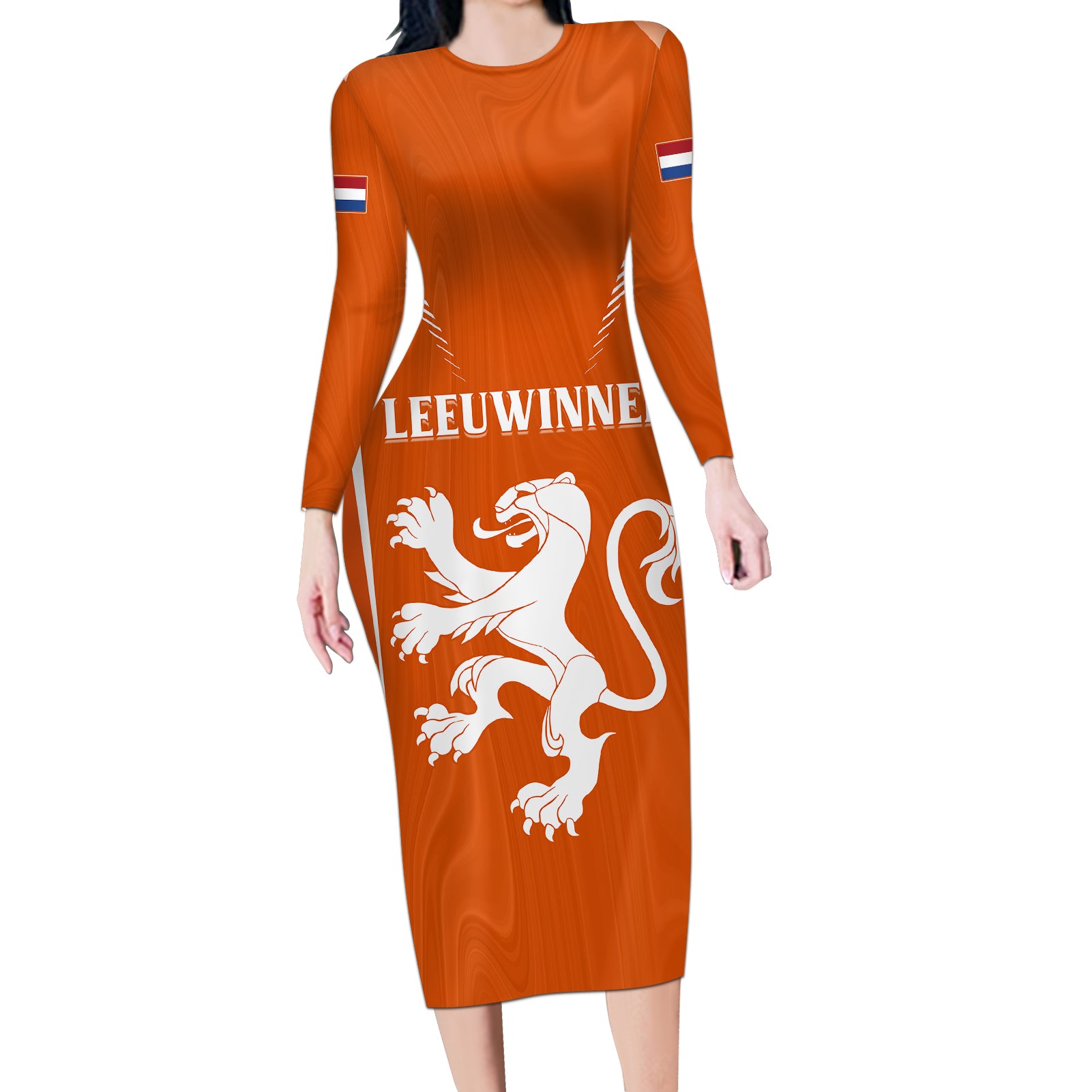 personalised-netherlands-football-long-sleeve-bodycon-dress-lionesses-world-cup-2023