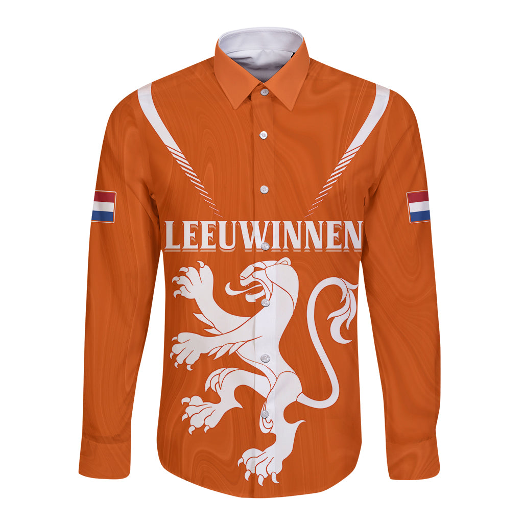 Personalised Netherlands Football Long Sleeve Button Shirt Lionesses World Cup 2023 - Wonder Print Shop