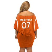 Personalised Netherlands Football Off Shoulder Short Dress Lionesses World Cup 2023 - Wonder Print Shop