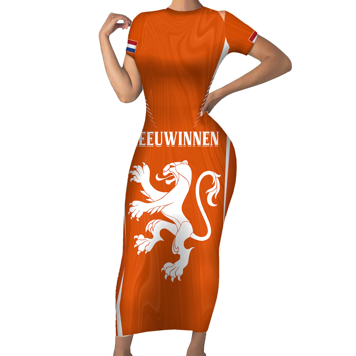 Personalised Netherlands Football Short Sleeve Bodycon Dress Lionesses World Cup 2023 - Wonder Print Shop