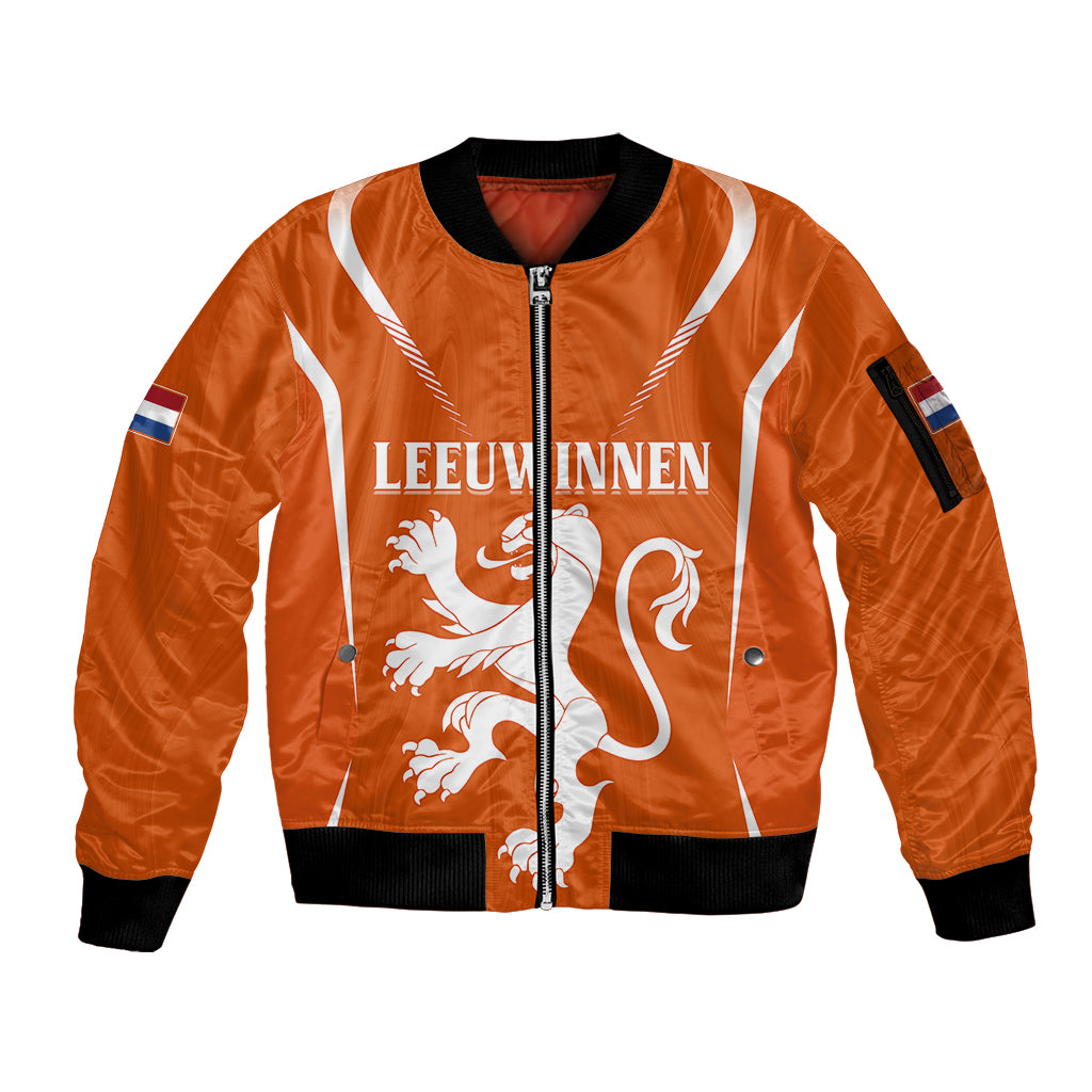 Personalised Netherlands Football Sleeve Zip Bomber Jacket Lionesses World Cup 2023 - Wonder Print Shop