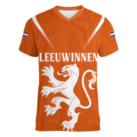 Personalised Netherlands Football Women V Neck T Shirt Lionesses World Cup 2023 - Wonder Print Shop