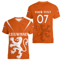 Personalised Netherlands Football Women V Neck T Shirt Lionesses World Cup 2023 - Wonder Print Shop