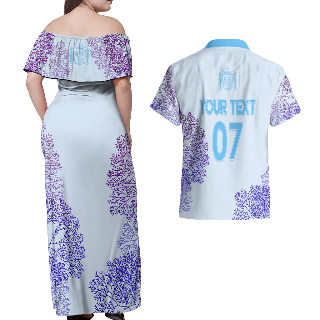 Personalised Spain Football Couples Matching Off Shoulder Maxi Dress and Hawaiian Shirt Coral Reef Jersey Replica Inspired LT7 - Wonder Print Shop