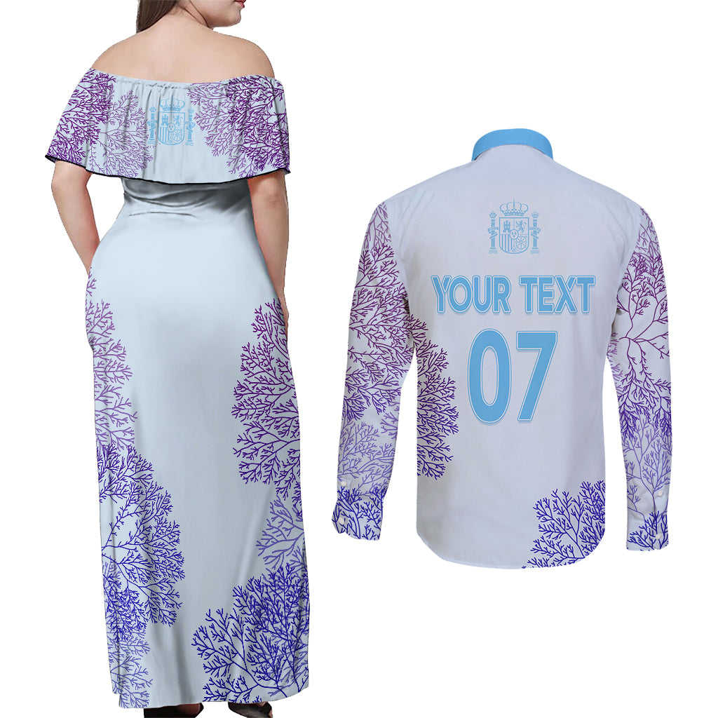 Personalised Spain Football Couples Matching Off Shoulder Maxi Dress and Long Sleeve Button Shirts Coral Reef Jersey Replica Inspired LT7 - Wonder Print Shop