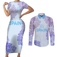Personalised Spain Football Couples Matching Short Sleeve Bodycon Dress and Long Sleeve Button Shirts Coral Reef Jersey Replica Inspired LT7 - Wonder Print Shop