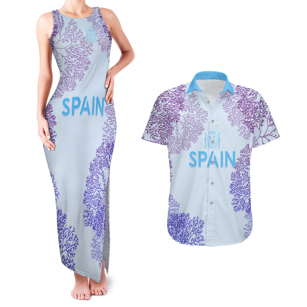 Personalised Spain Football Couples Matching Tank Maxi Dress and Hawaiian Shirt Coral Reef Jersey Replica Inspired LT7 - Wonder Print Shop