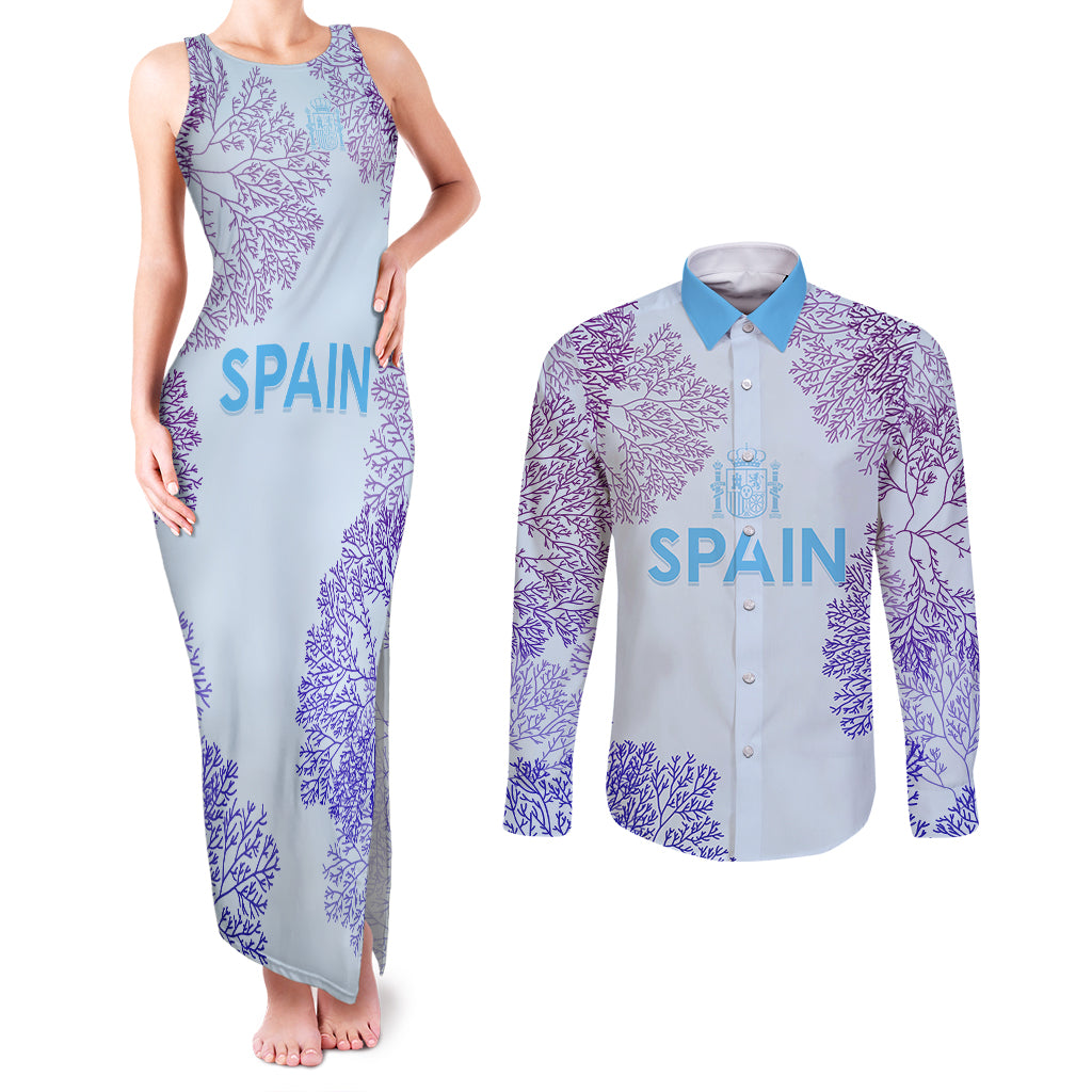 Personalised Spain Football Couples Matching Tank Maxi Dress and Long Sleeve Button Shirts Coral Reef Jersey Replica Inspired LT7 - Wonder Print Shop