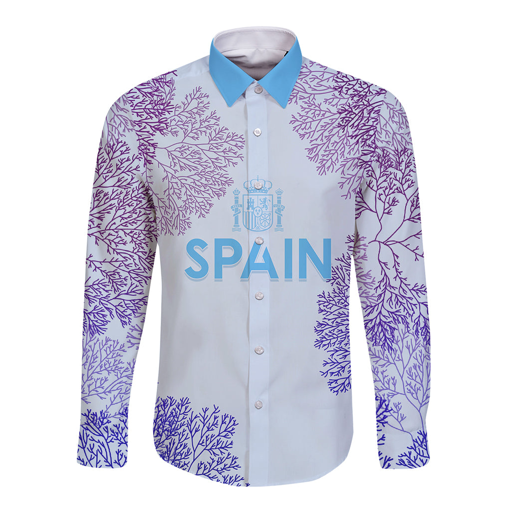 Personalised Spain Football Long Sleeve Button Shirt Coral Reef Jersey Replica Inspired - Wonder Print Shop