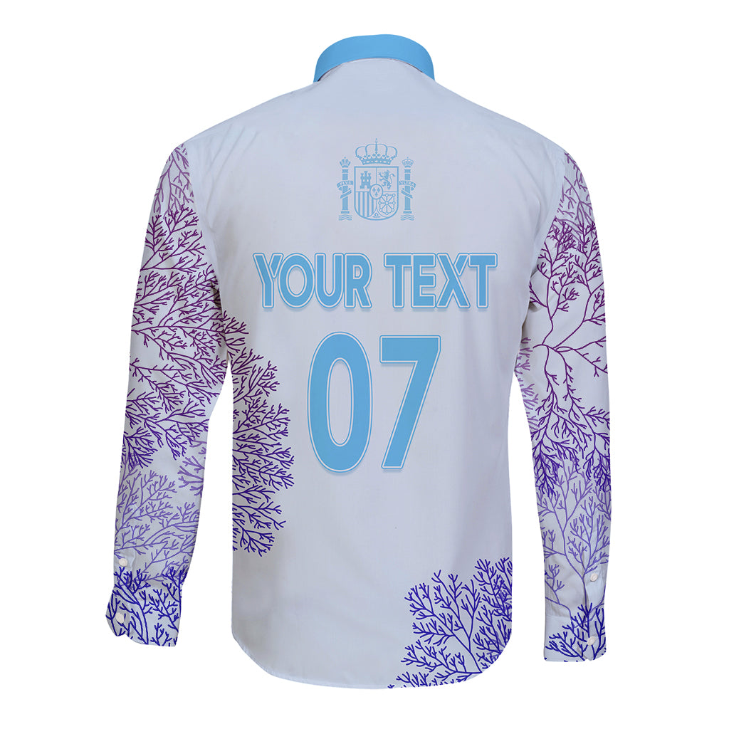 Personalised Spain Football Long Sleeve Button Shirt Coral Reef Jersey Replica Inspired - Wonder Print Shop