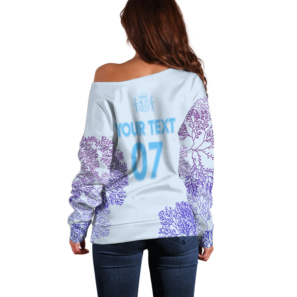 Personalised Spain Football Off Shoulder Sweater Coral Reef Jersey Replica Inspired - Wonder Print Shop