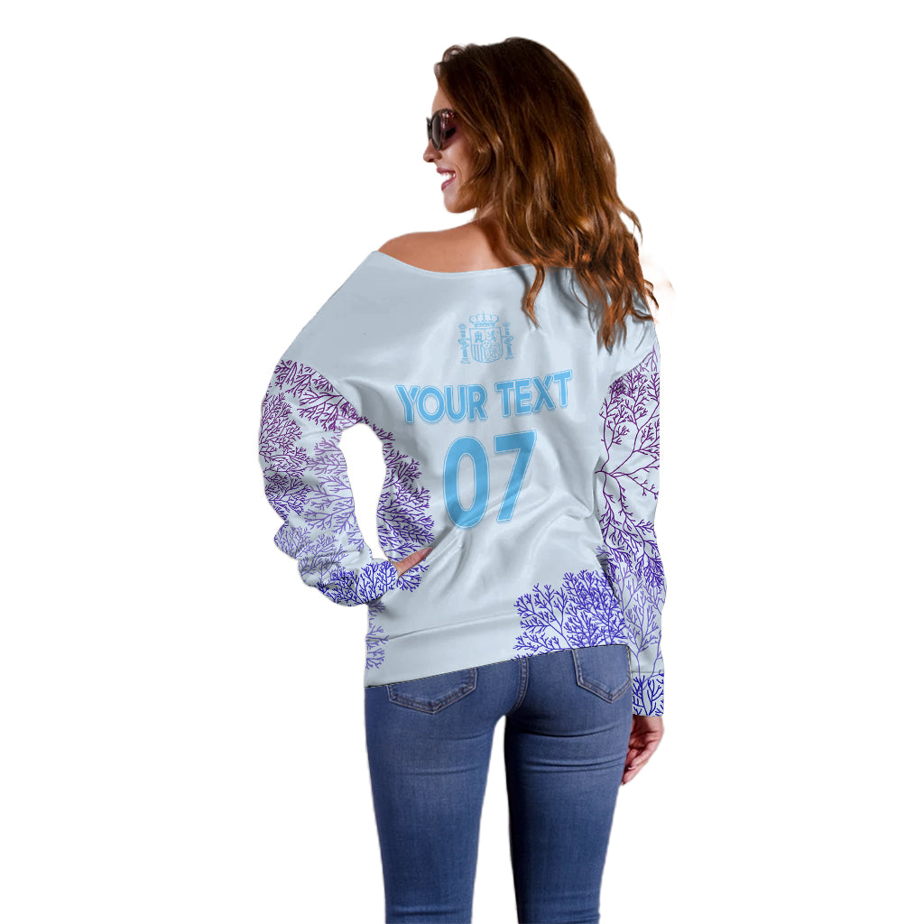 Personalised Spain Football Off Shoulder Sweater Coral Reef Jersey Replica Inspired - Wonder Print Shop