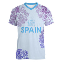 Personalised Spain Football Women V Neck T Shirt Coral Reef Jersey Replica Inspired - Wonder Print Shop