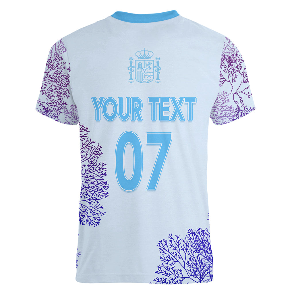 Personalised Spain Football Women V Neck T Shirt Coral Reef Jersey Replica Inspired - Wonder Print Shop