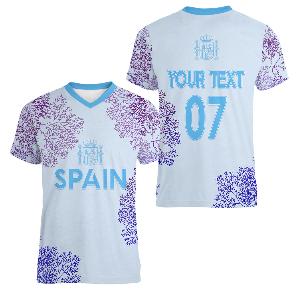 Personalised Spain Football Women V Neck T Shirt Coral Reef Jersey Replica Inspired - Wonder Print Shop