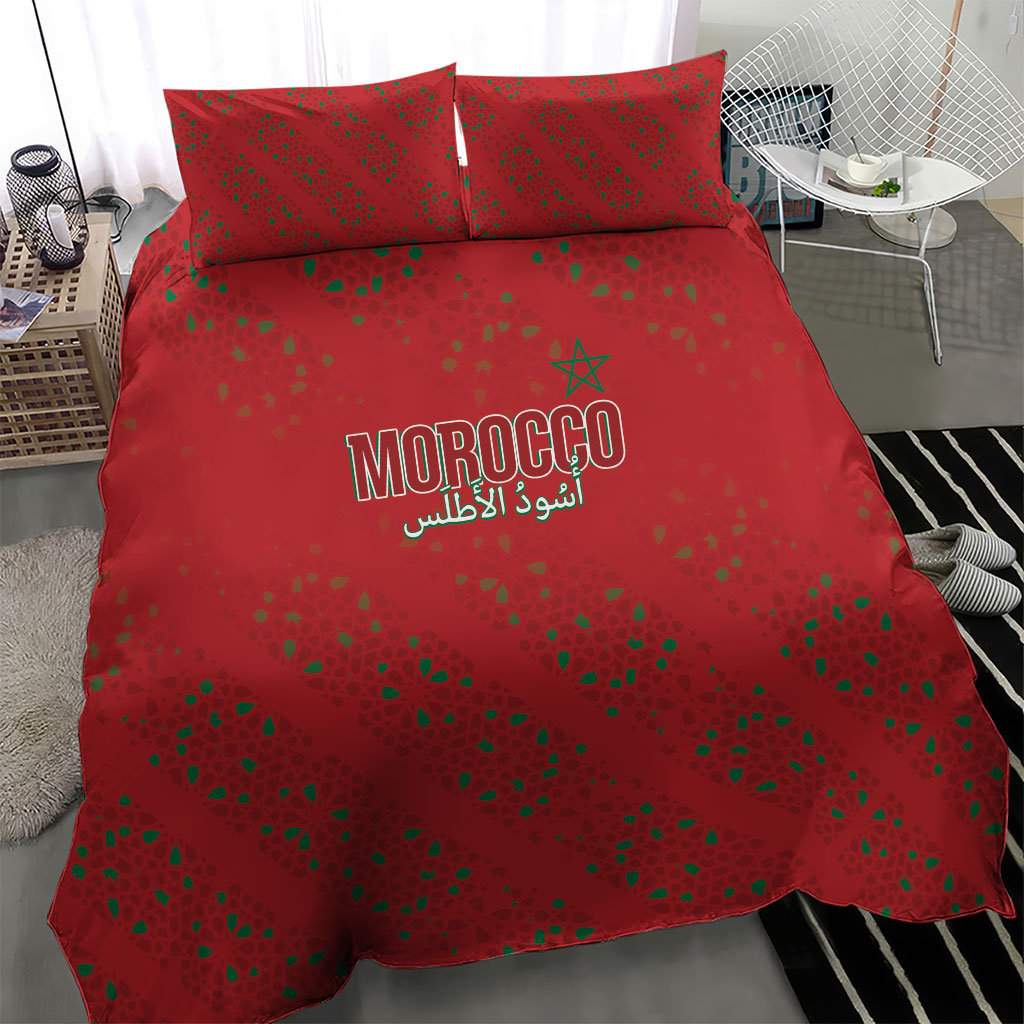 Morocco Football Atlas Lionesses Bedding Set Arabesque Motif